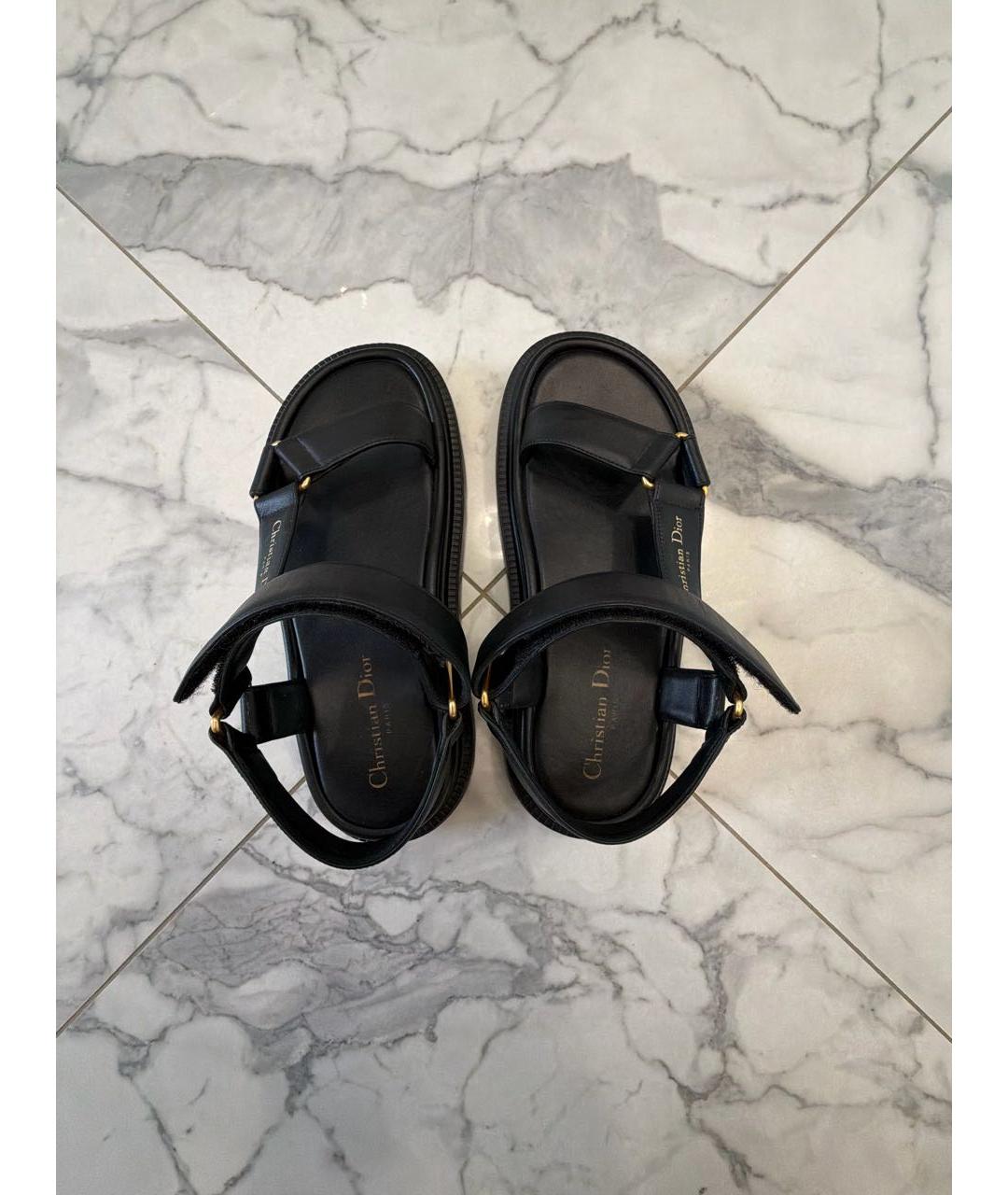 CHRISTIAN DIOR Черные кожаные босоножки, фото 3