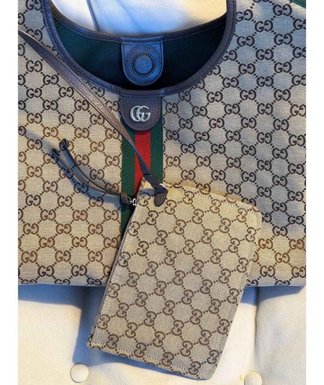 GUCCI Бежевая тканевая сумка тоут, фото 4