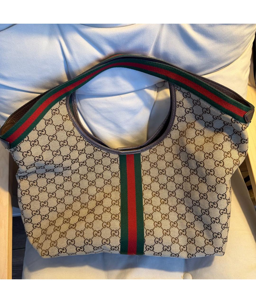 GUCCI Бежевая тканевая сумка тоут, фото 5