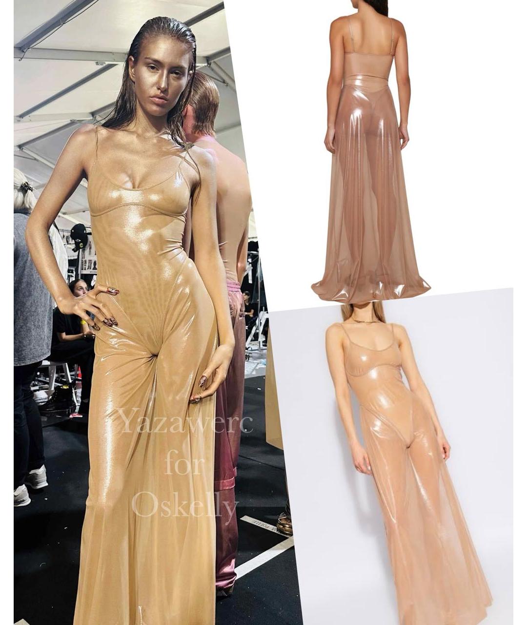 DIESEL Бежевое полиамидовое вечернее платье, фото 8