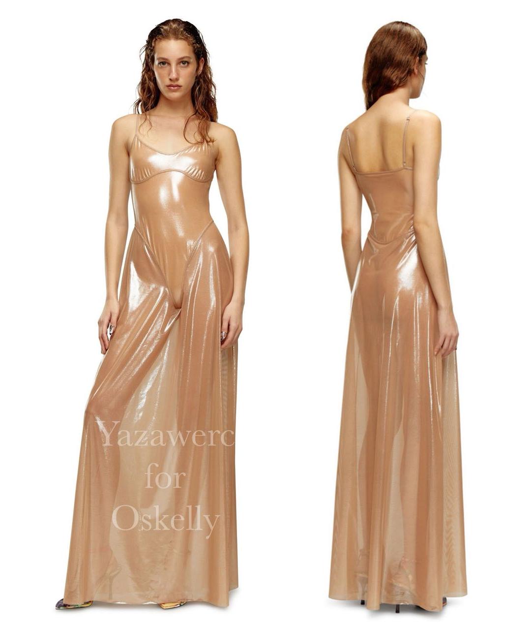 DIESEL Бежевое полиамидовое вечернее платье, фото 6