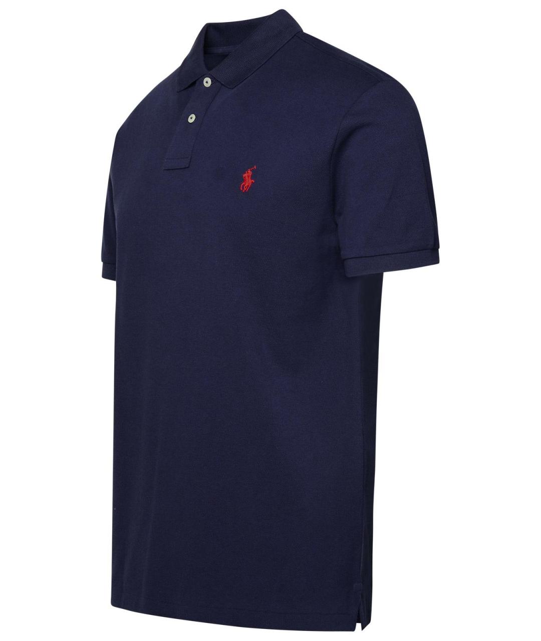 POLO RALPH LAUREN Темно-синее хлопковое поло с коротким рукавом, фото 2
