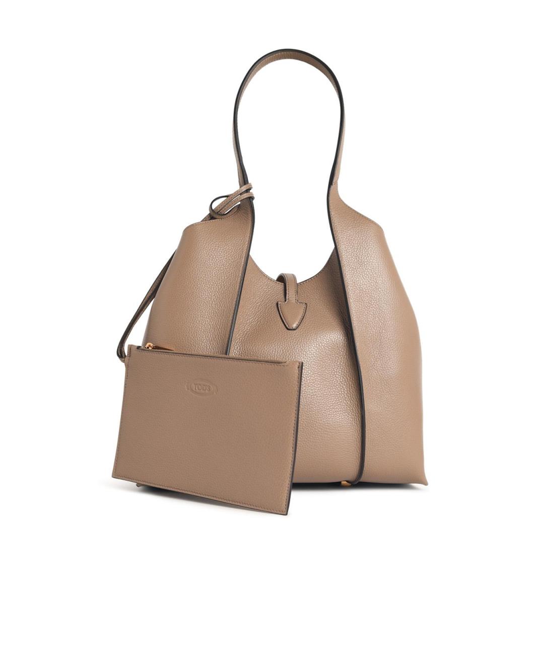 TOD'S Бежевая кожаная сумка тоут, фото 3