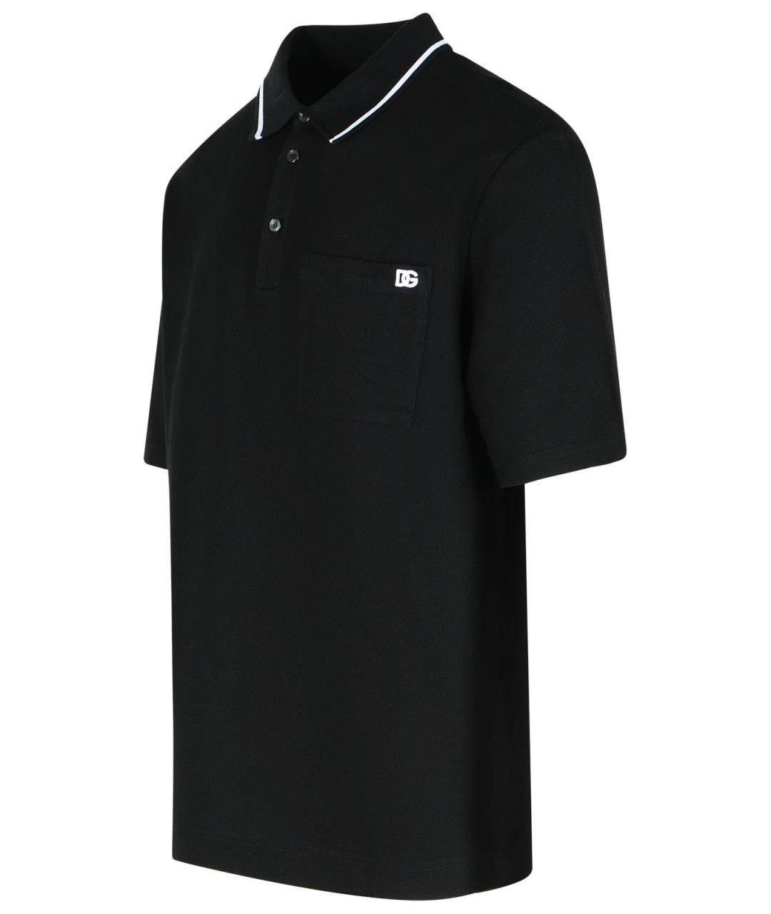 DOLCE&GABBANA Черное хлопковое поло с коротким рукавом, фото 2