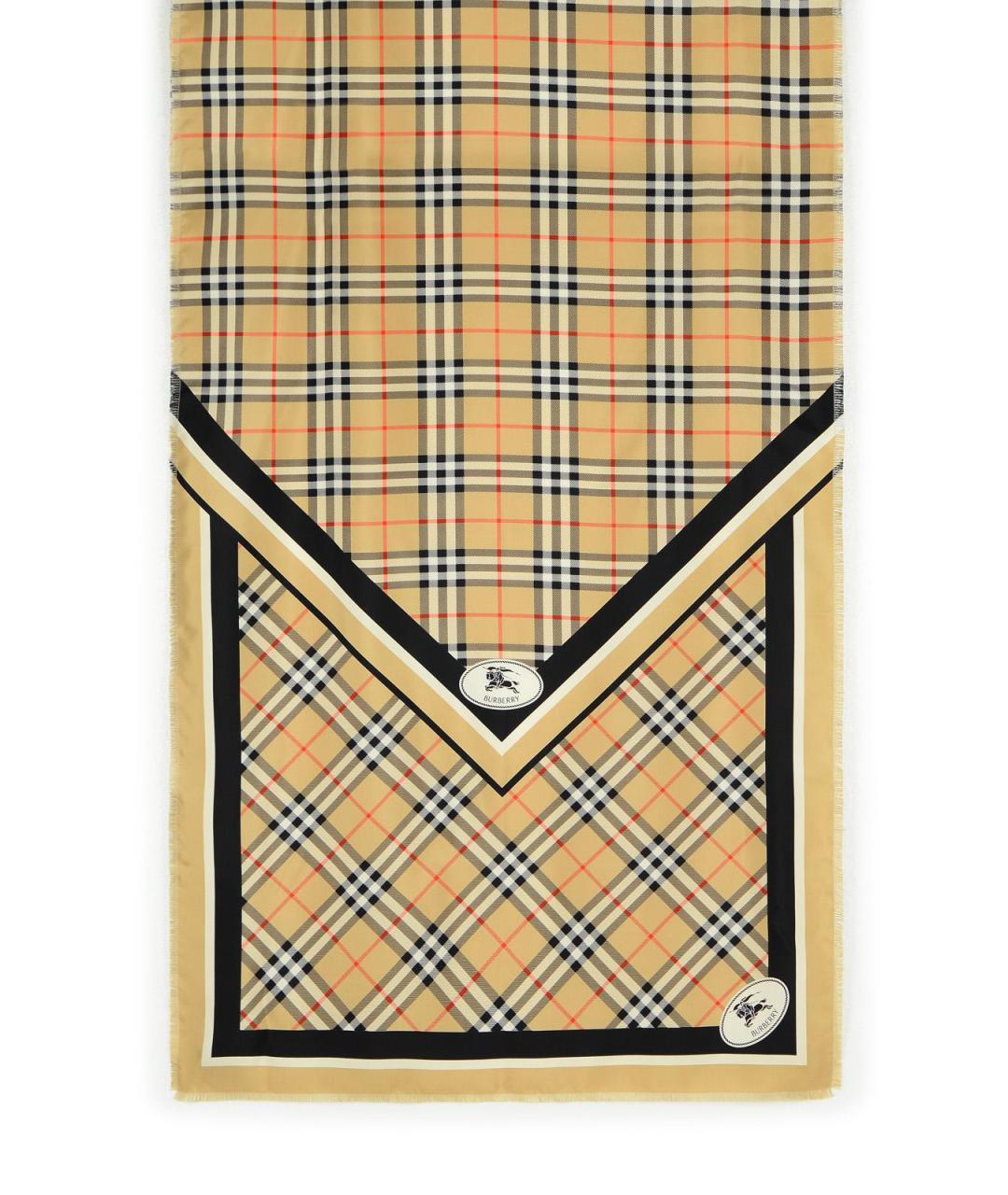 BURBERRY Бежевый шелковый шарф, фото 1