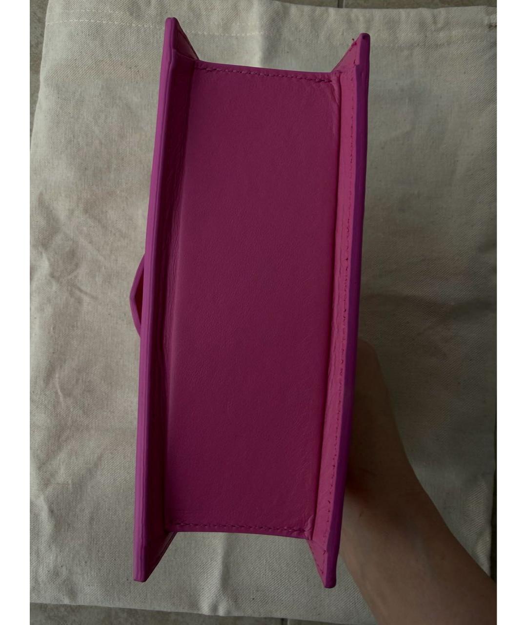 JACQUEMUS Розовая кожаная сумка с короткими ручками, фото 7