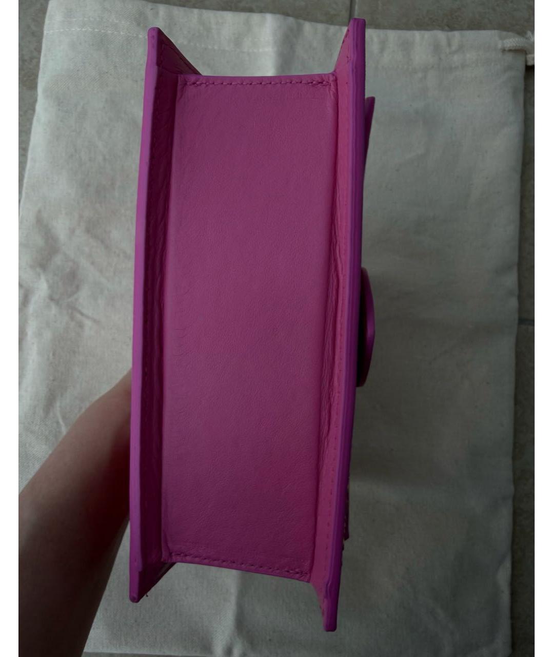 JACQUEMUS Розовая кожаная сумка с короткими ручками, фото 8