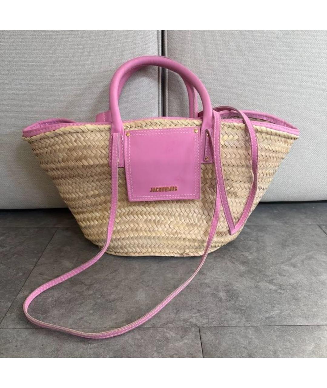 JACQUEMUS Бежевая пелетеная пляжная сумка, фото 2