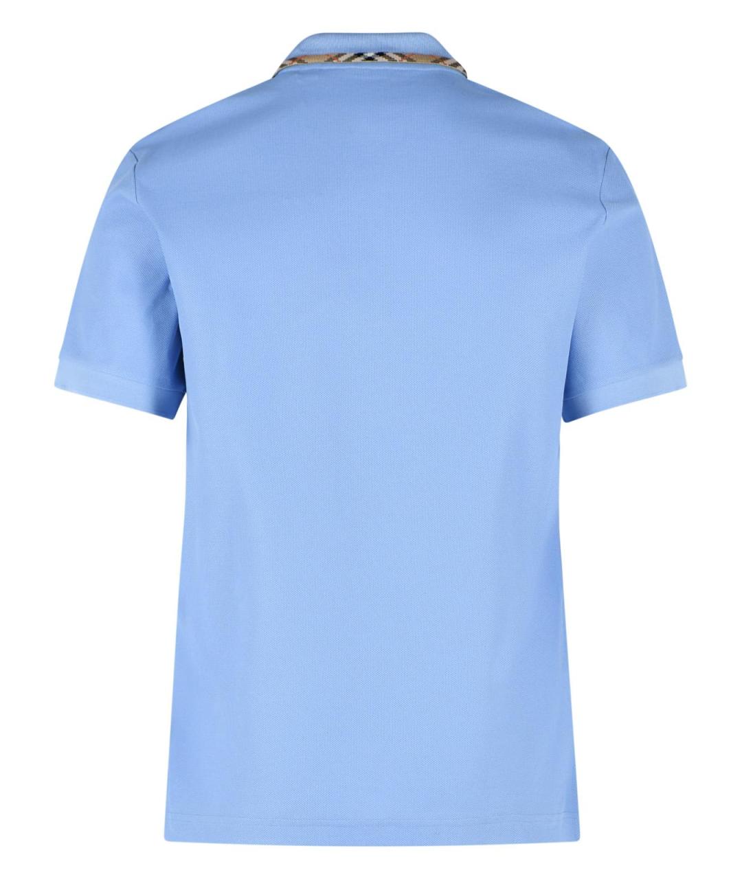 BURBERRY Голубое хлопковое поло с коротким рукавом, фото 3