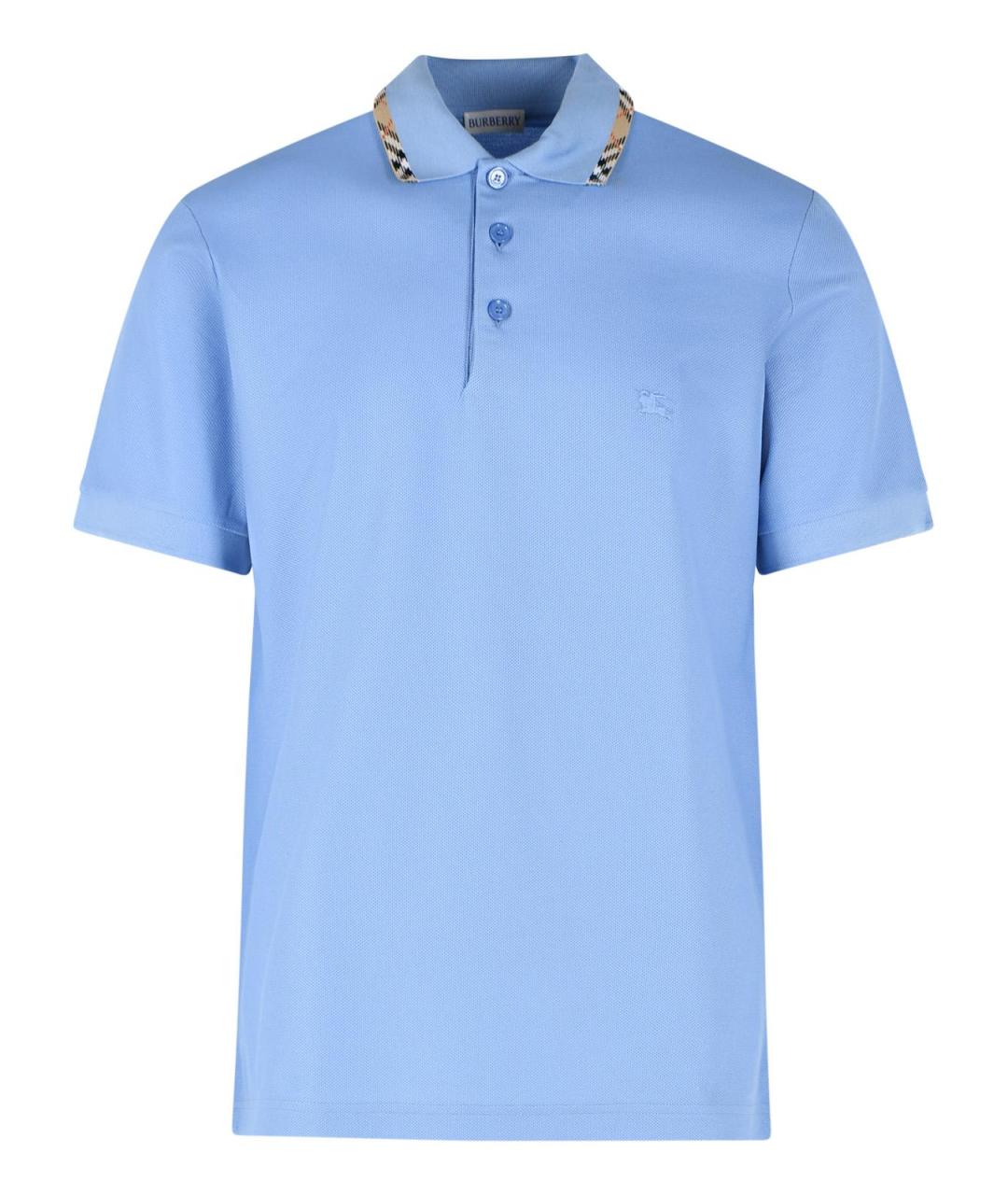 BURBERRY Голубое хлопковое поло с коротким рукавом, фото 1