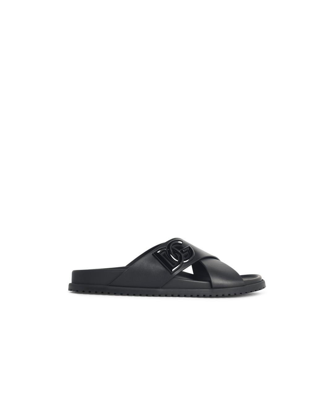 DOLCE&GABBANA Черные кожаные шлепанцы, фото 1