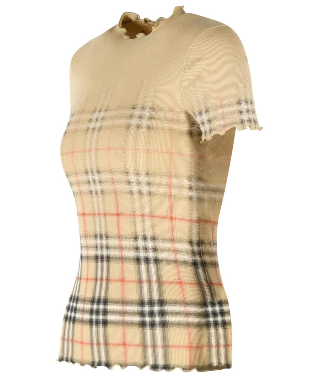 BURBERRY Бежевая хлопковая футболка, фото 2