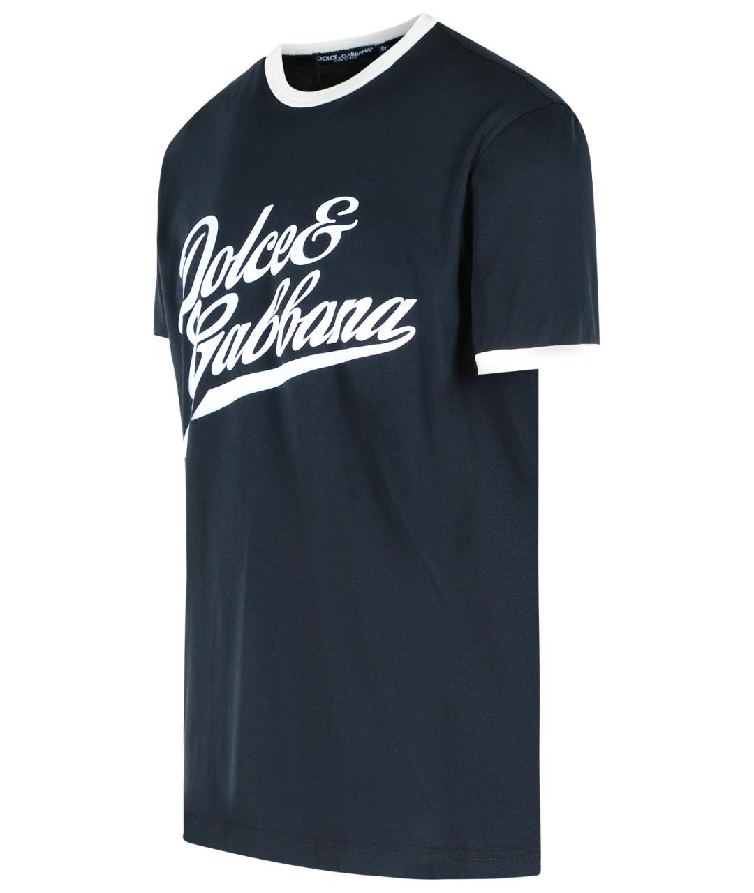DOLCE&GABBANA Темно-синяя хлопковая футболка, фото 2