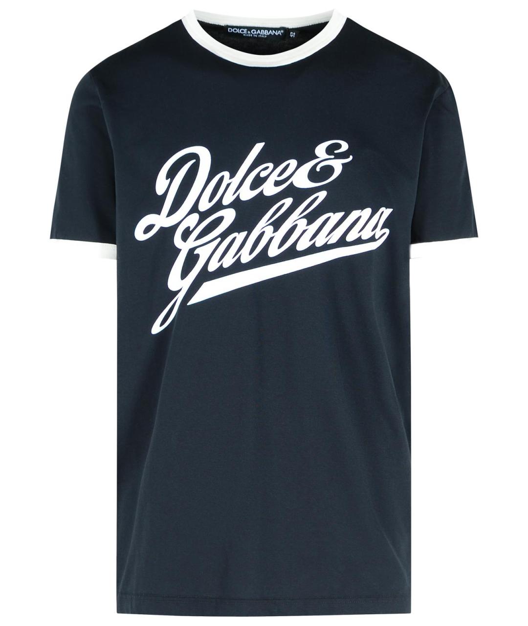 DOLCE&GABBANA Темно-синяя хлопковая футболка, фото 1