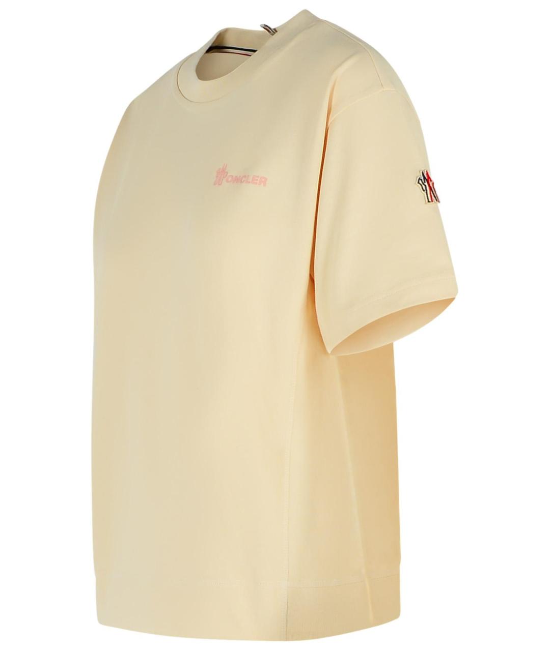 MONCLER GRENOBLE Бежевая хлопковая футболка, фото 2