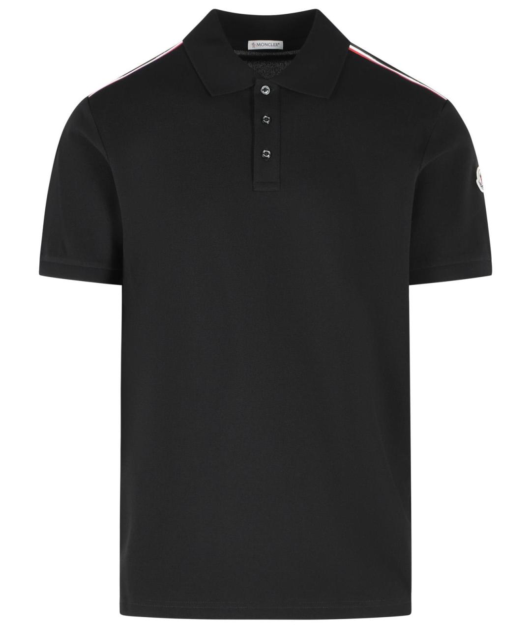 MONCLER Черное хлопковое поло с коротким рукавом, фото 1