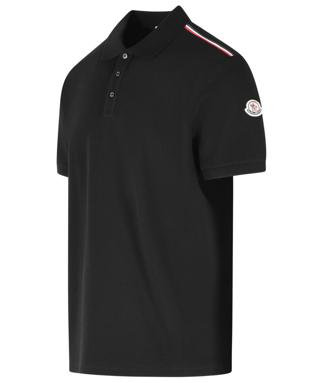 MONCLER Черное хлопковое поло с коротким рукавом, фото 2