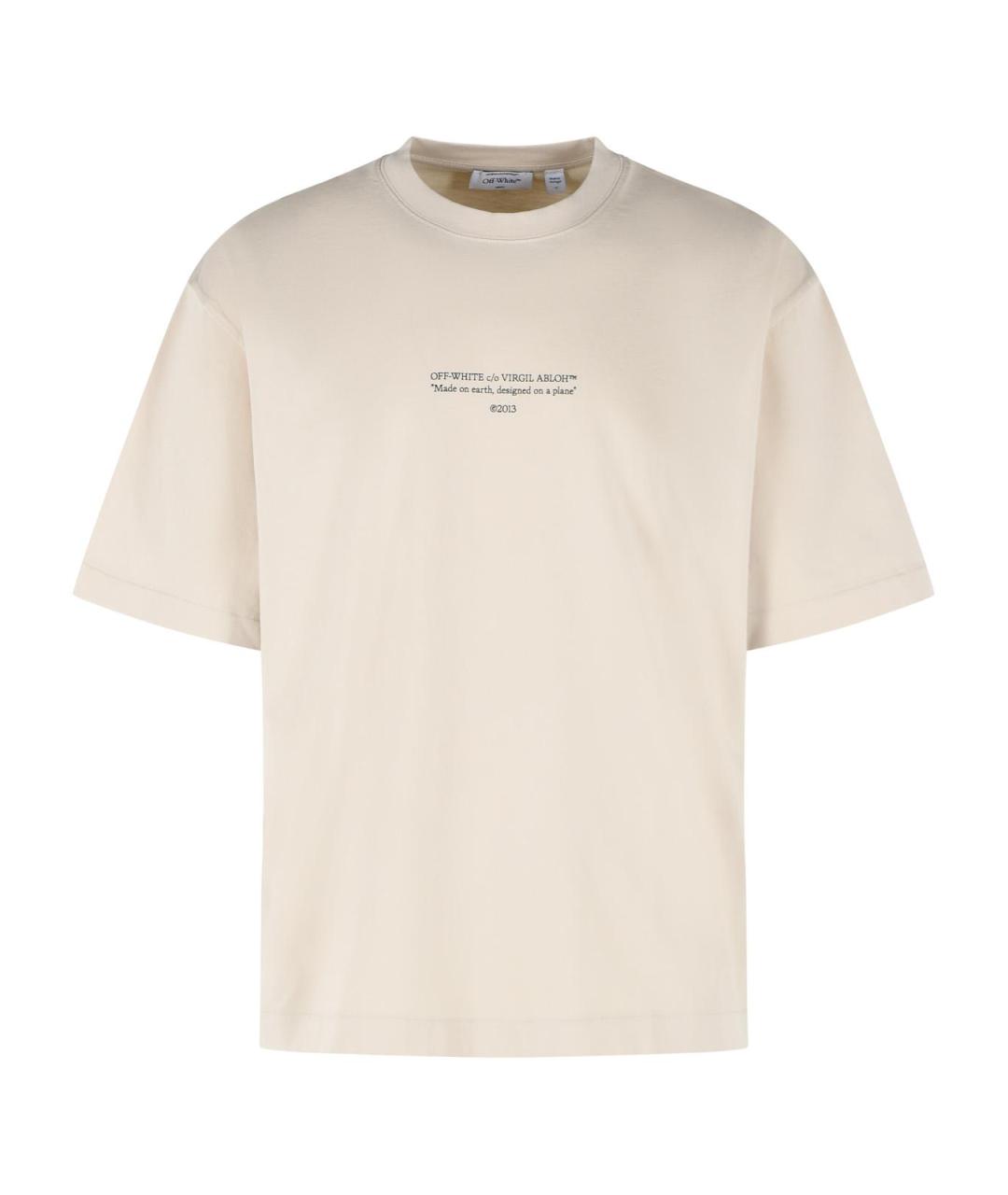 OFF-WHITE Бежевая хлопковая футболка, фото 1