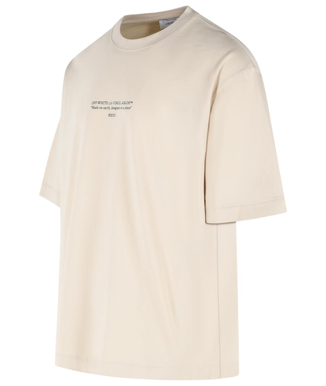 OFF-WHITE Бежевая хлопковая футболка, фото 2