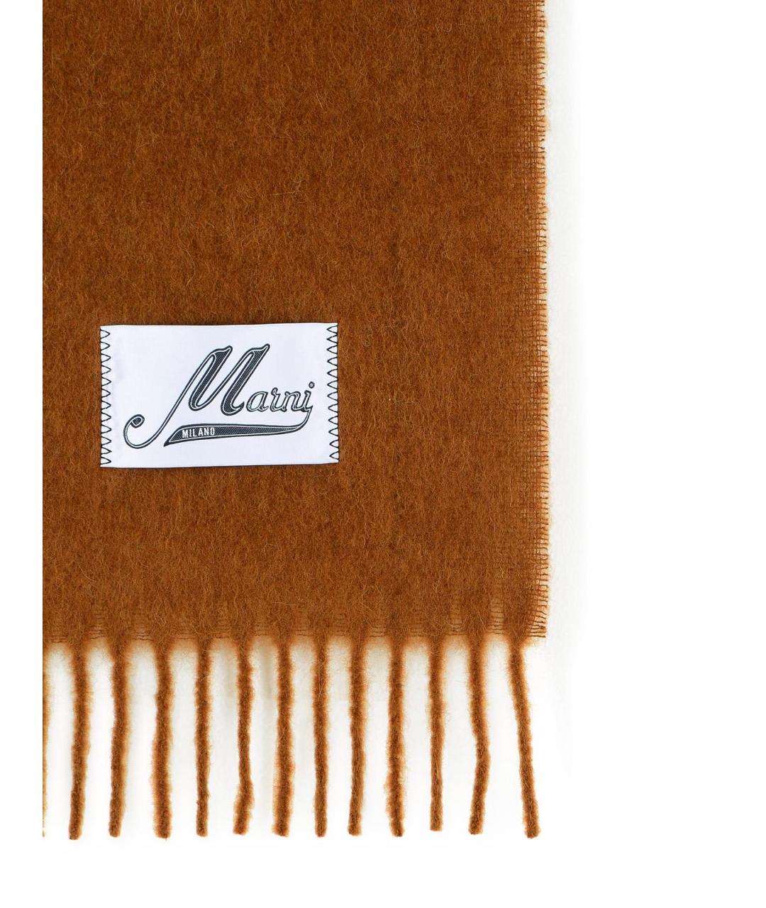 MARNI Коричневый шерстяной шарф, фото 3