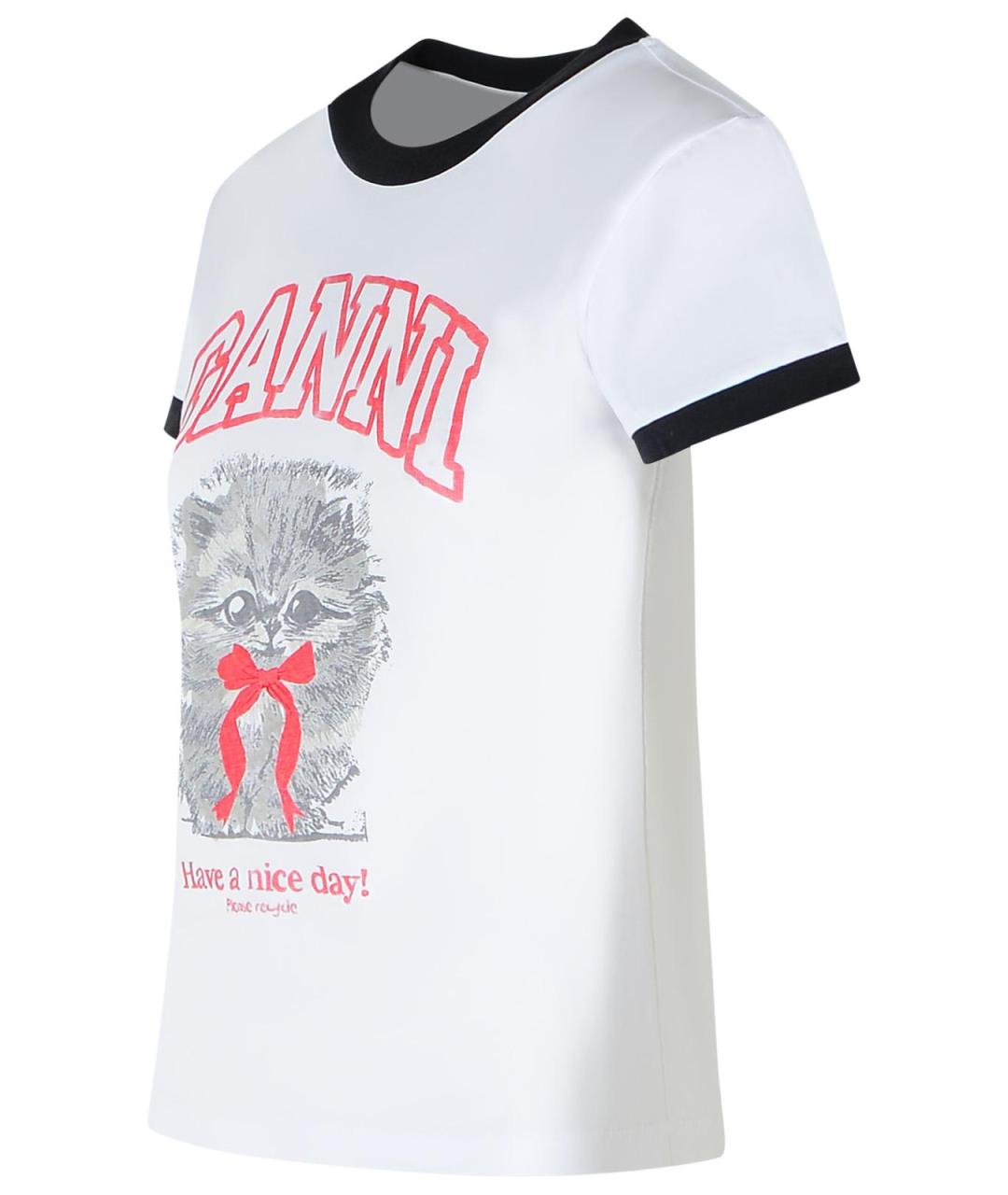 GANNI Белая хлопковая футболка, фото 2