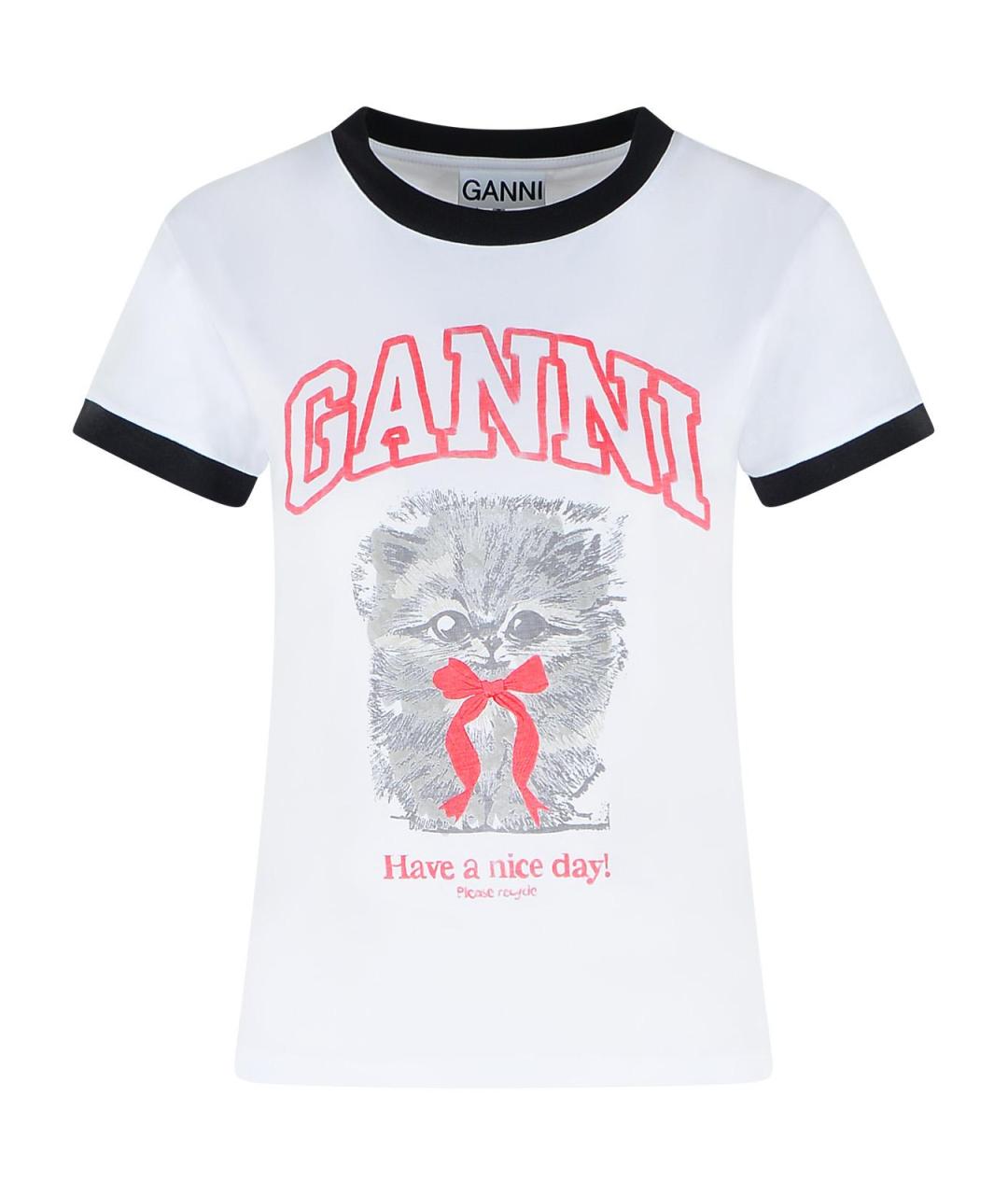 GANNI Белая хлопковая футболка, фото 1