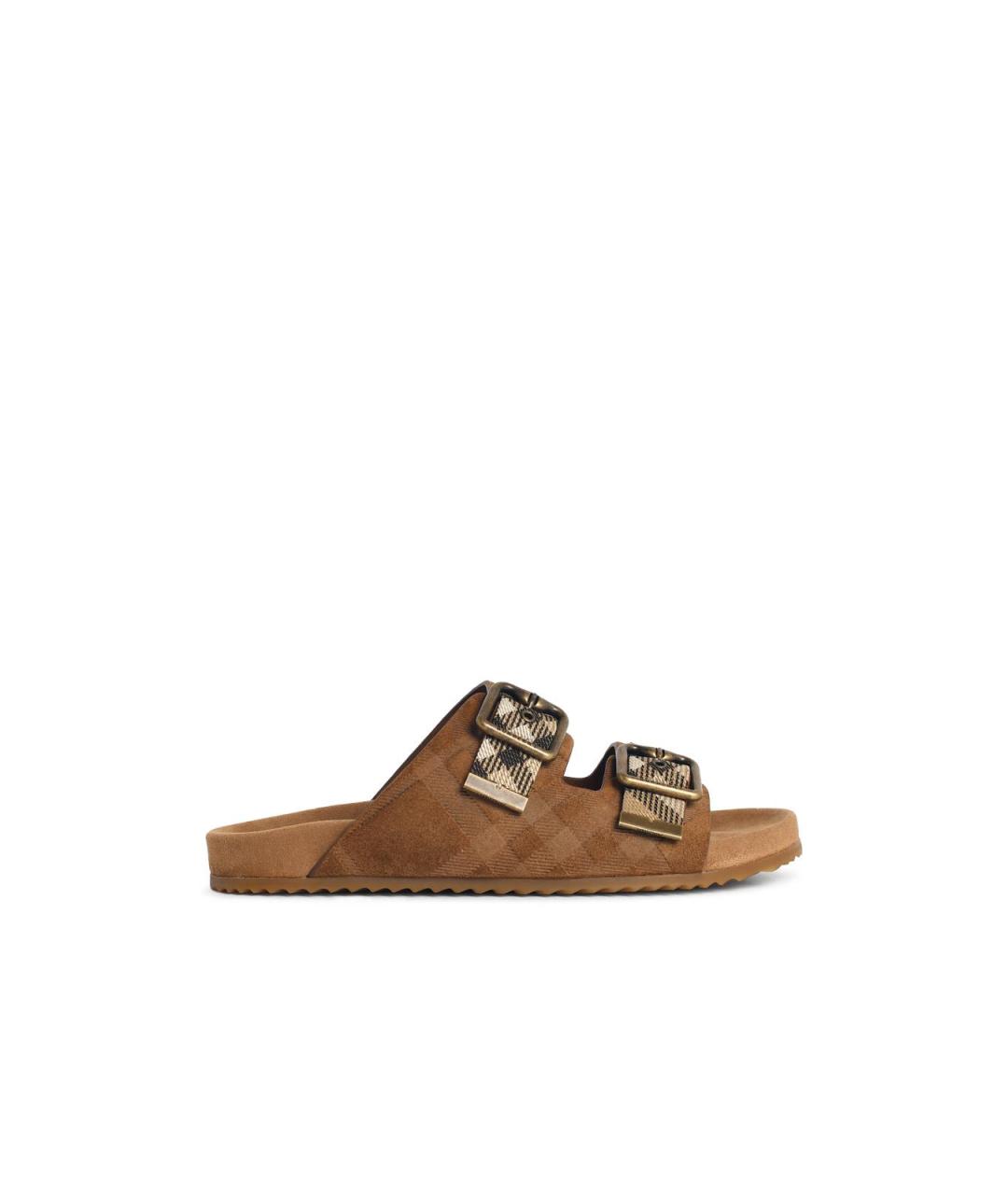 BURBERRY Коричневые текстильные шлепанцы, фото 1