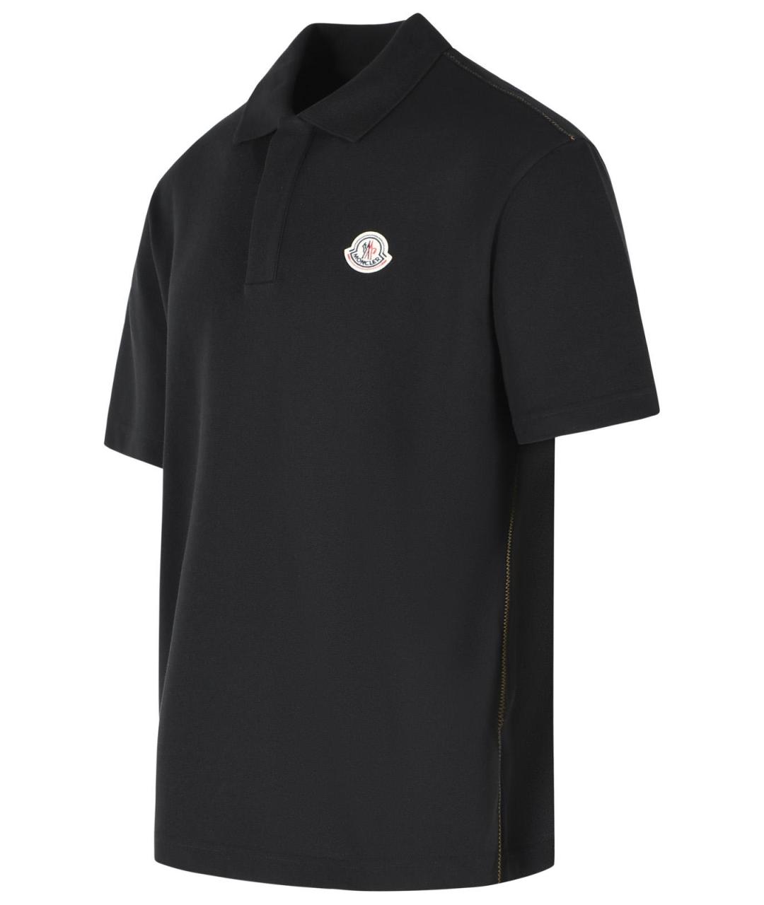 MONCLER Черное хлопковое поло с коротким рукавом, фото 2