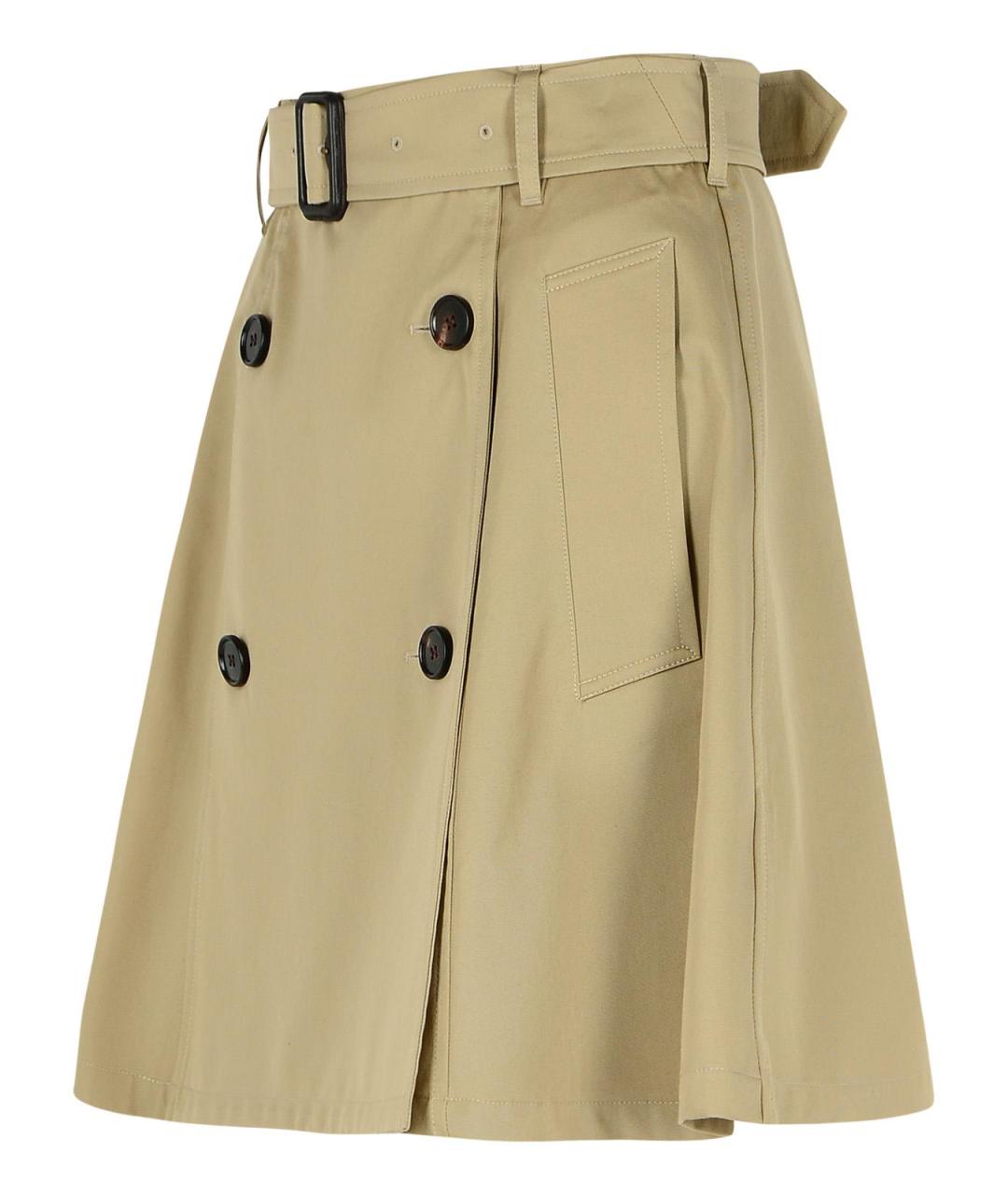 BURBERRY Бежевая хлопковая юбка мини, фото 2