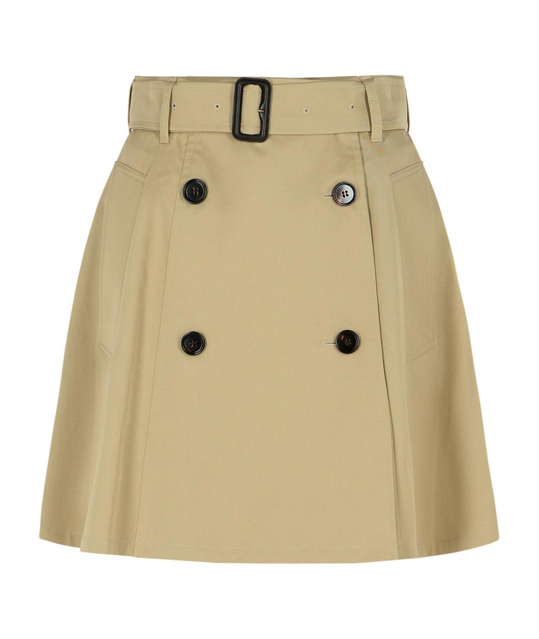 BURBERRY Бежевая хлопковая юбка мини, фото 1