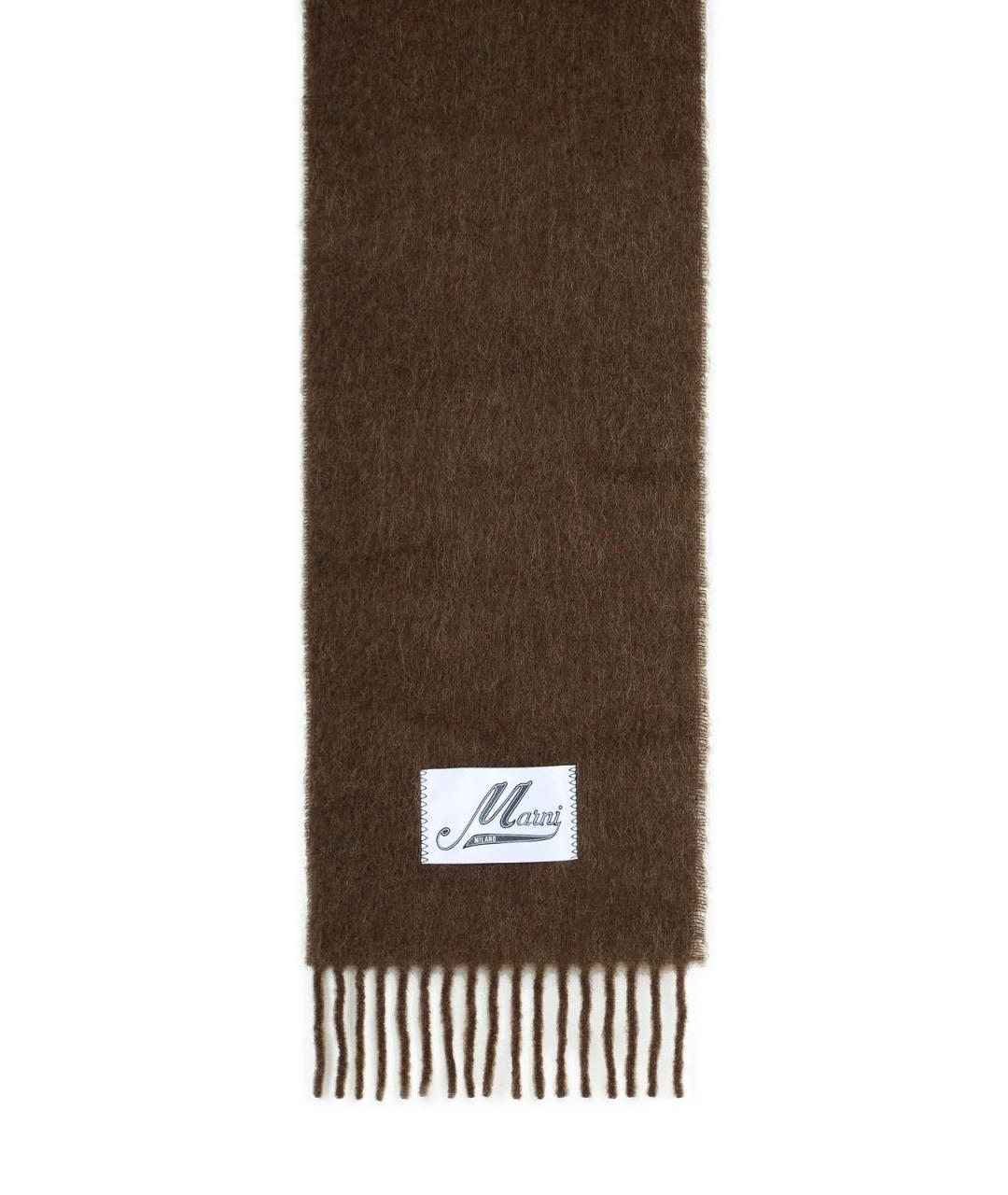MARNI Коричневый шерстяной шарф, фото 1
