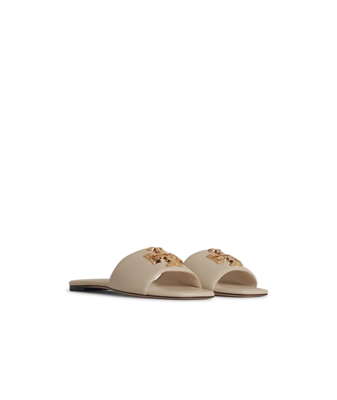 TORY BURCH Бежевые кожаные шлепанцы, фото 2