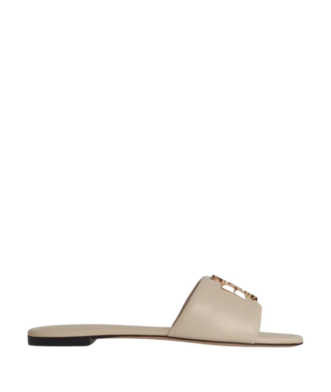 TORY BURCH Бежевые кожаные шлепанцы, фото 1