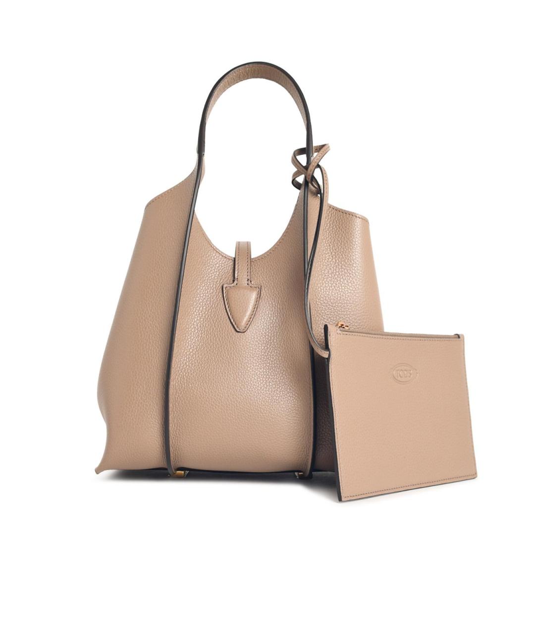 TOD'S Бежевая кожаная сумка тоут, фото 3