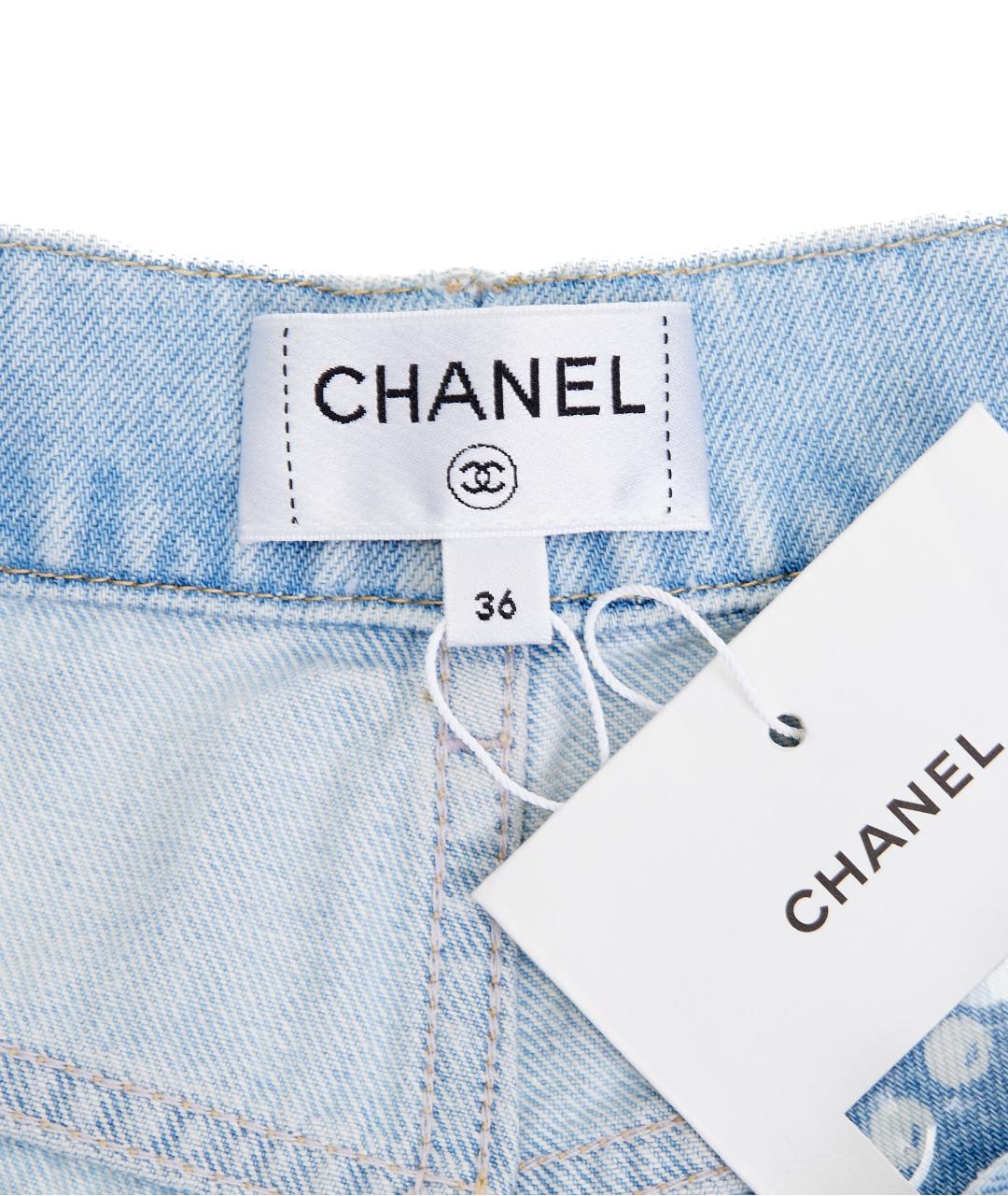 CHANEL Голубые хлопковые прямые джинсы, фото 8