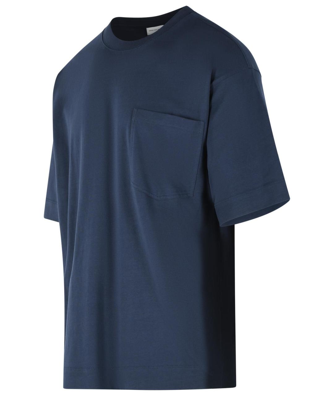 DRIES VAN NOTEN Темно-синяя хлопковая футболка, фото 2