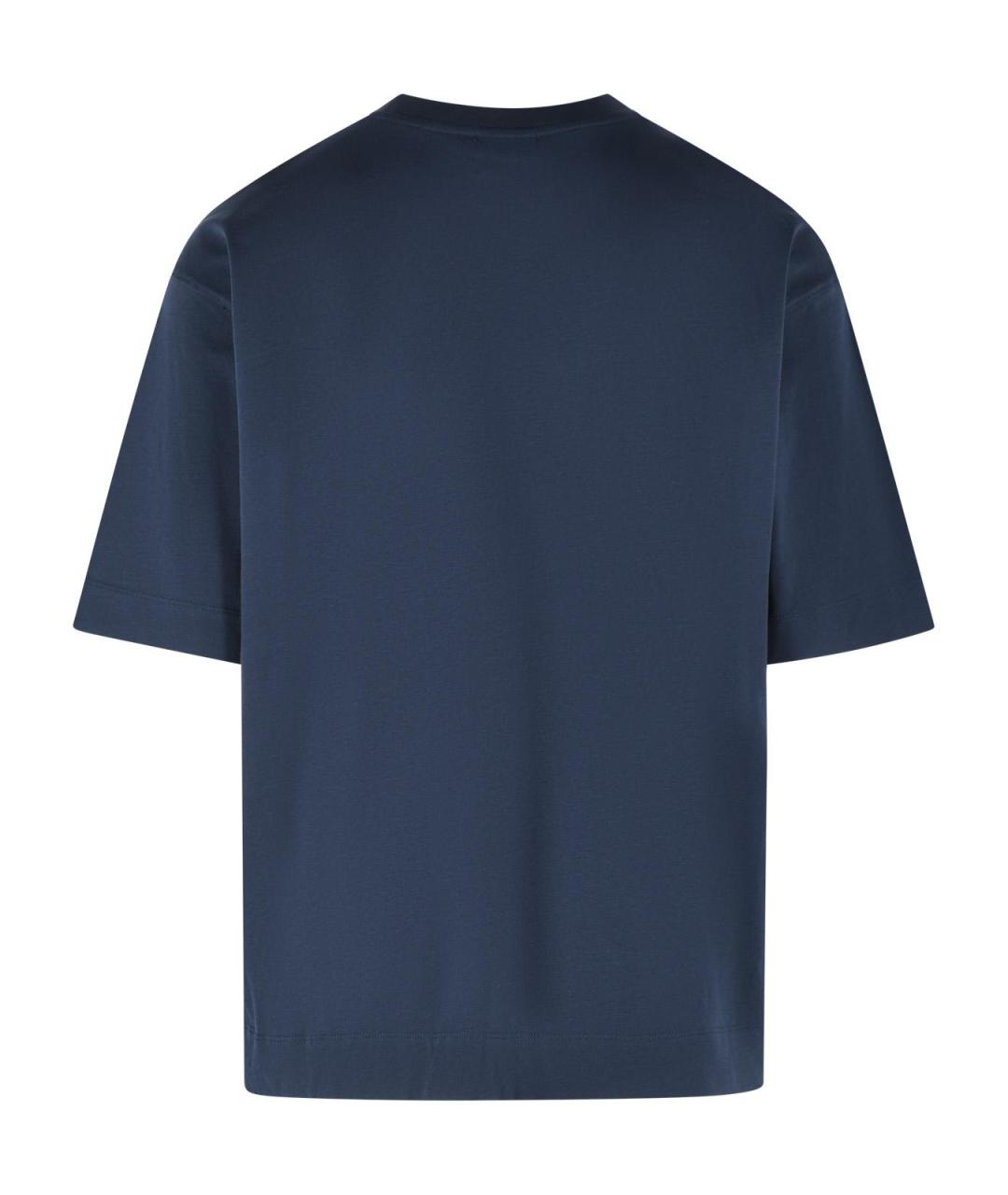 DRIES VAN NOTEN Темно-синяя хлопковая футболка, фото 3