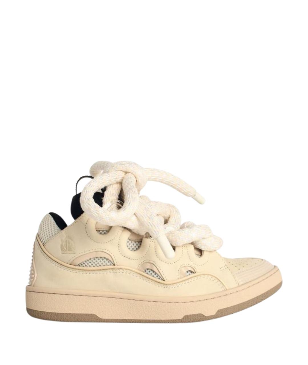 LANVIN Бежевые текстильные низкие кроссовки / кеды, фото 1