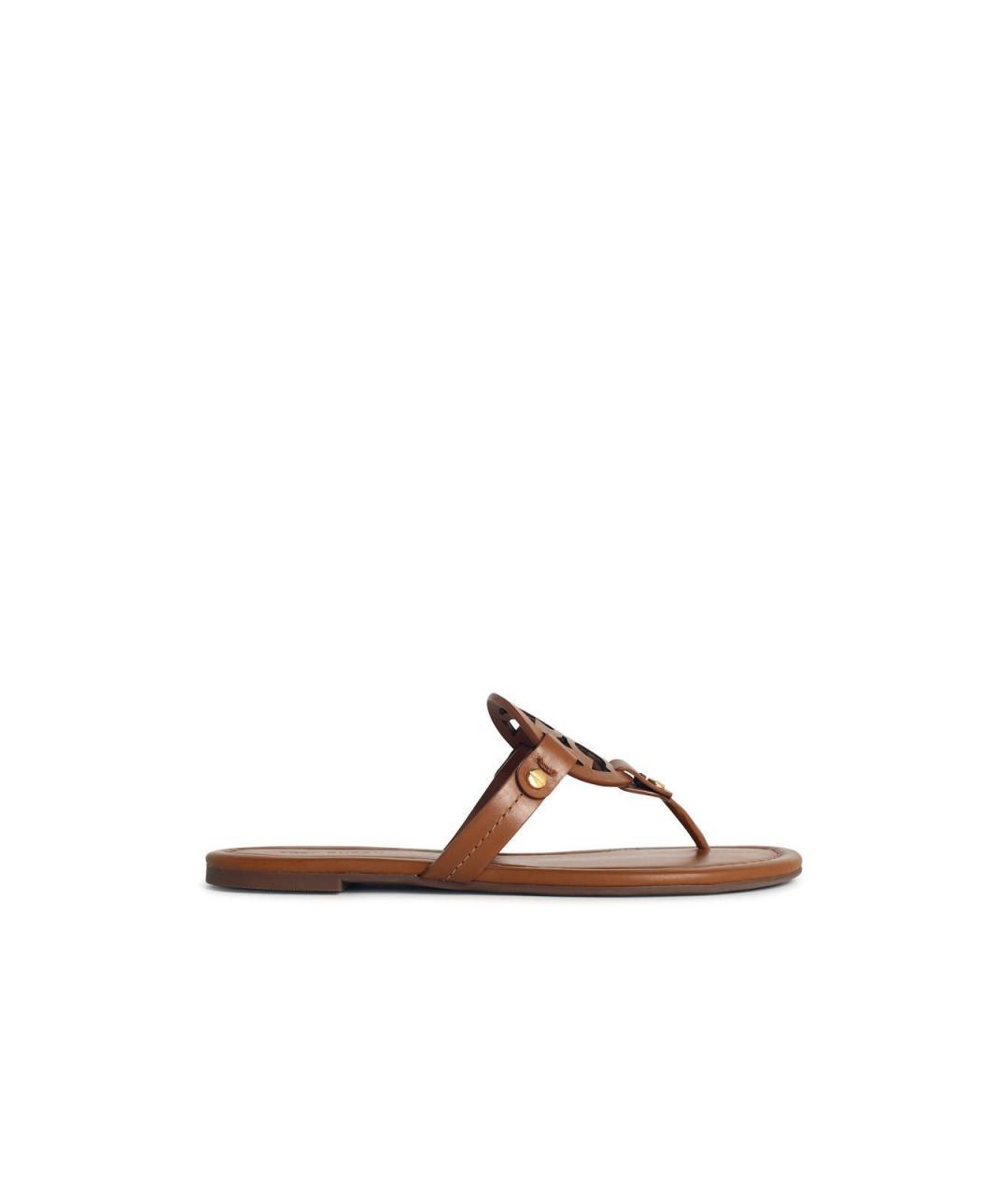 TORY BURCH Коричневые кожаные сандалии, фото 1