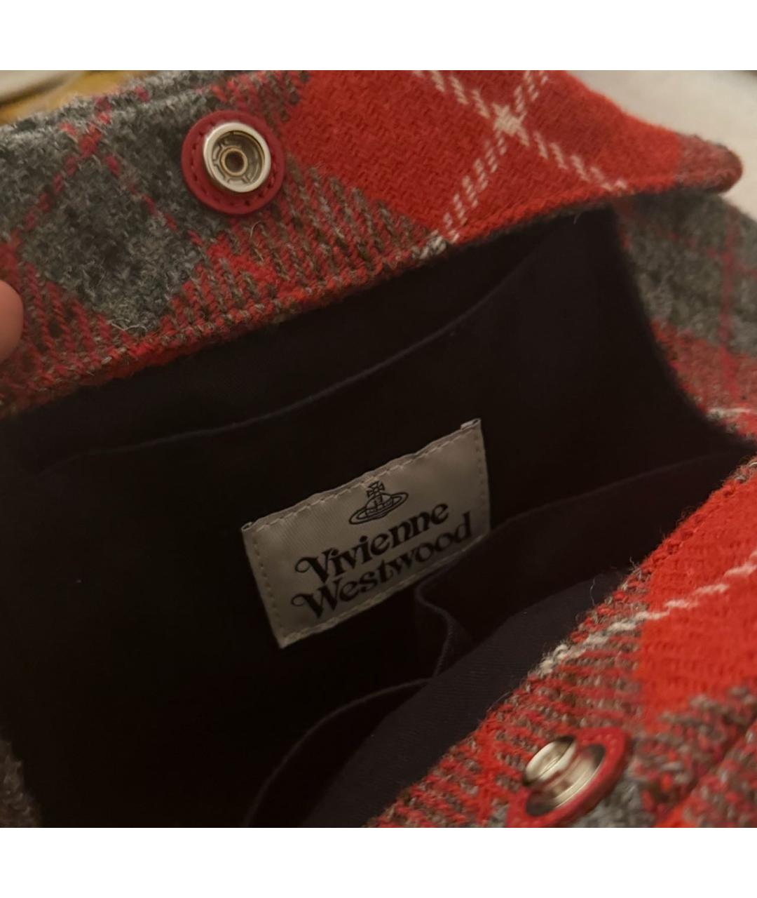VIVIENNE WESTWOOD Красная твидовая сумка с короткими ручками, фото 4