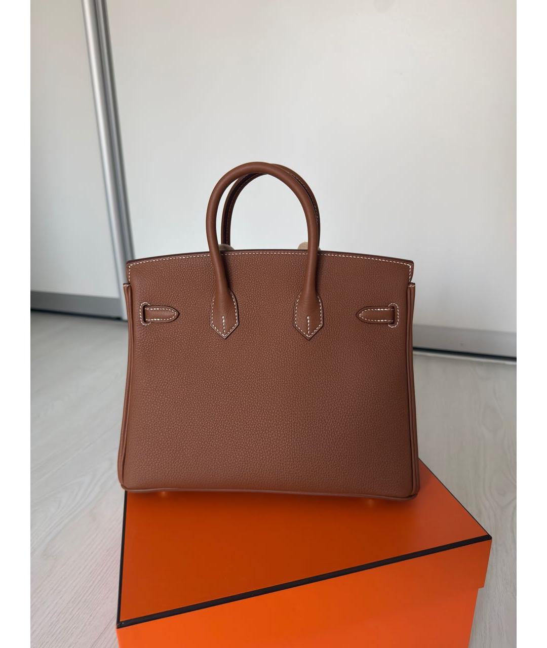 HERMES Коричневая кожаная сумка с короткими ручками, фото 4