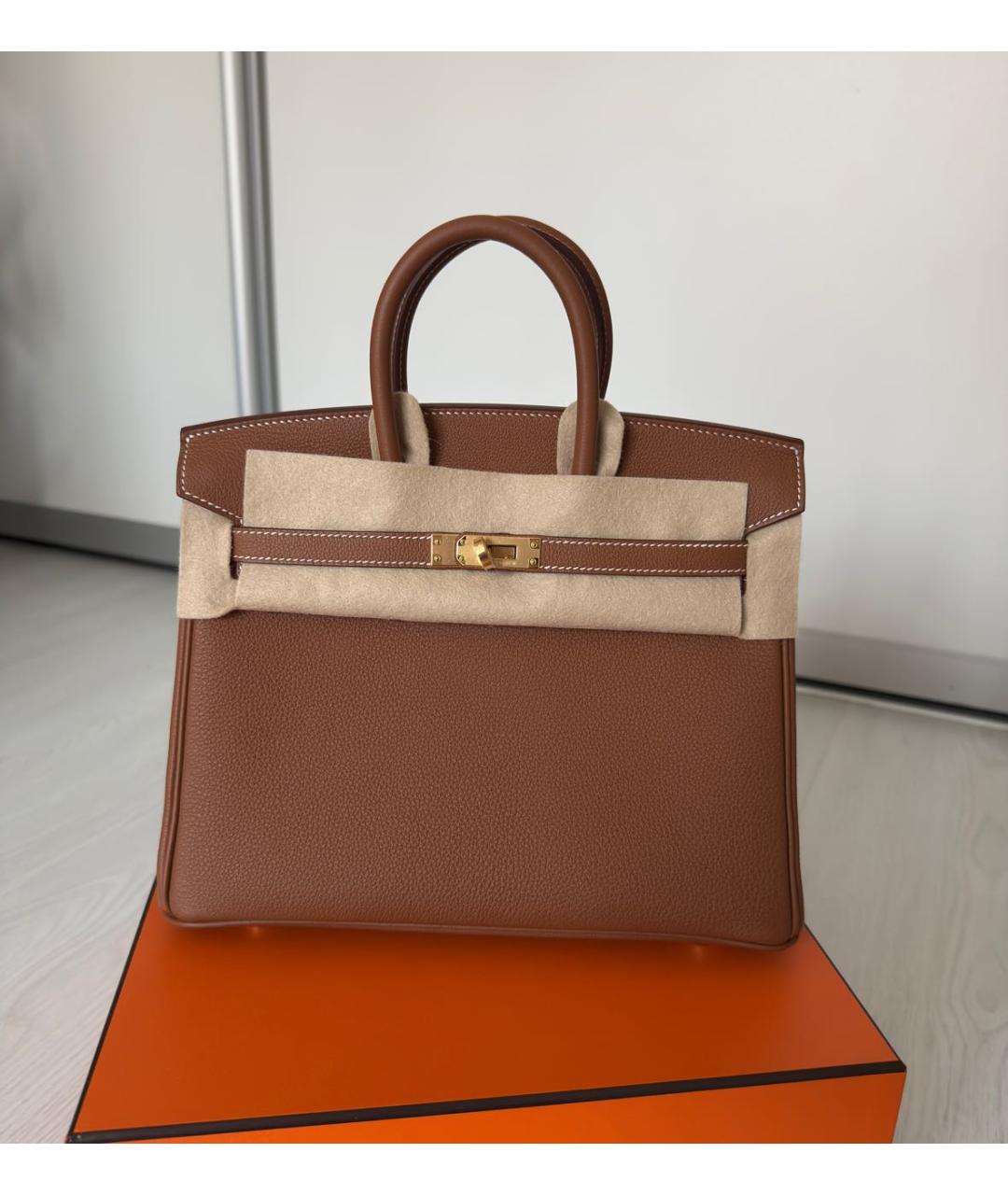 HERMES Коричневая кожаная сумка с короткими ручками, фото 2