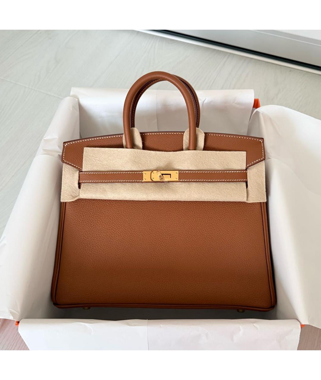 HERMES Коричневая кожаная сумка с короткими ручками, фото 5