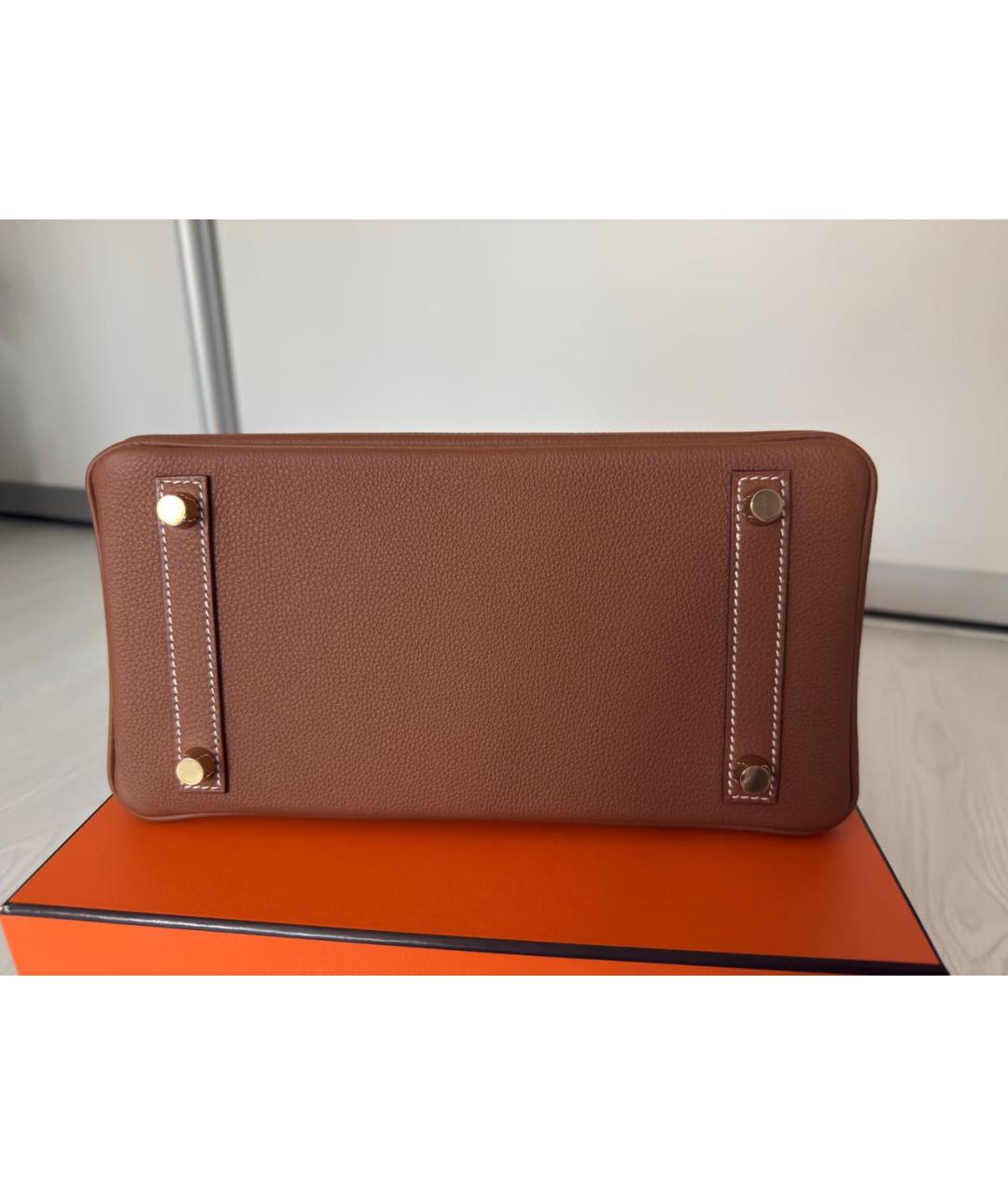 HERMES Коричневая кожаная сумка с короткими ручками, фото 3