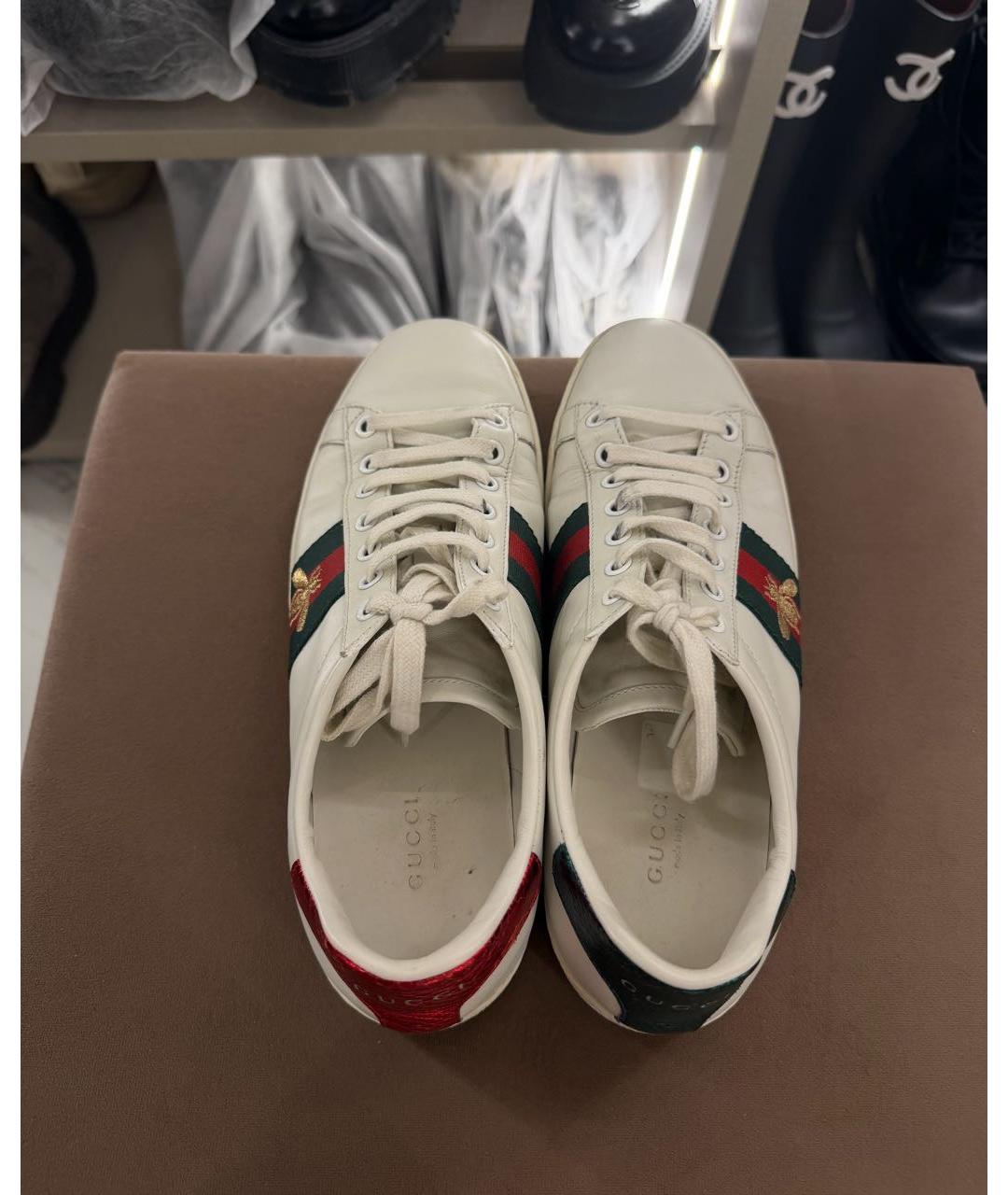 GUCCI Белые кожаные кеды, фото 3