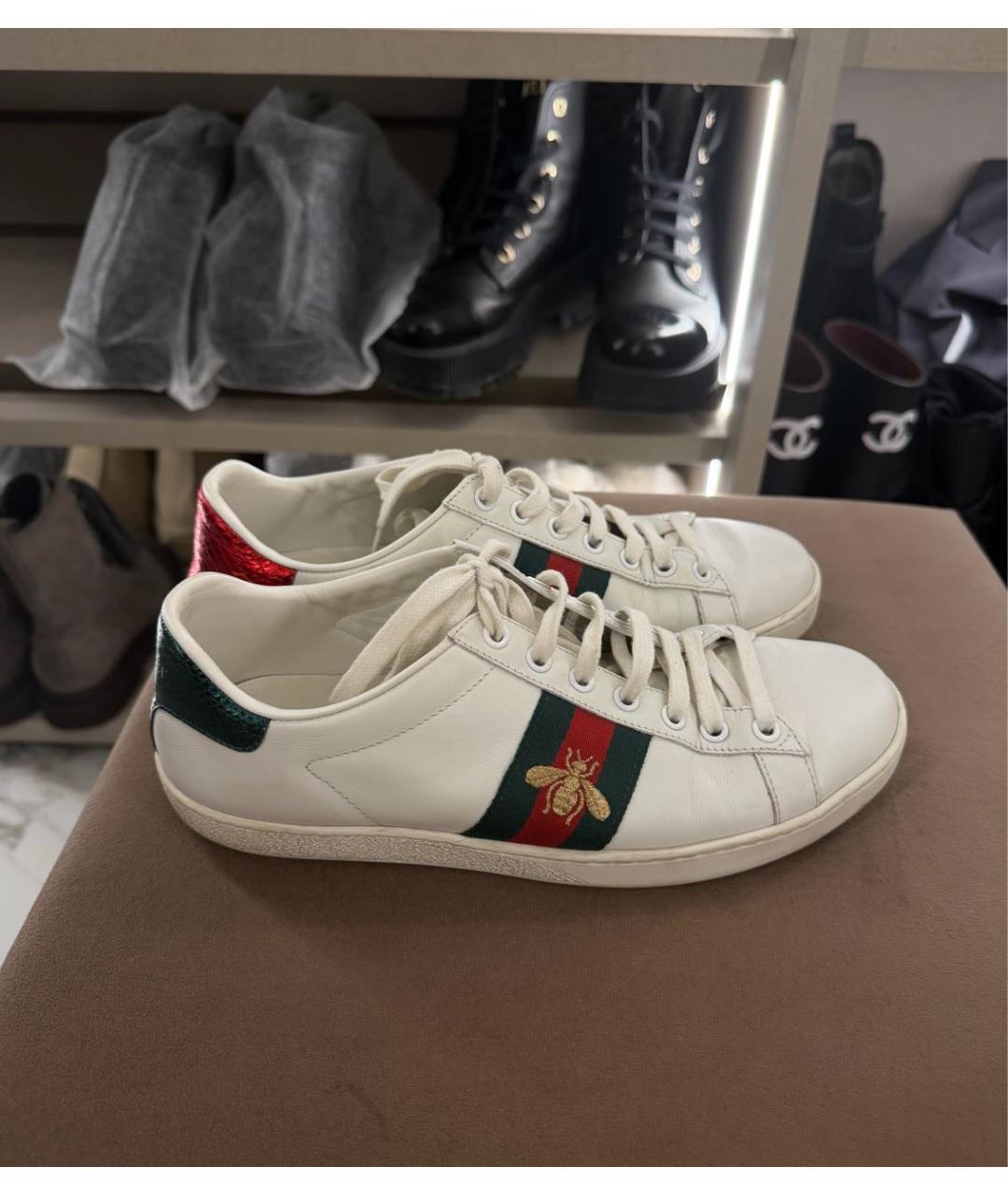 GUCCI Белые кожаные кеды, фото 5