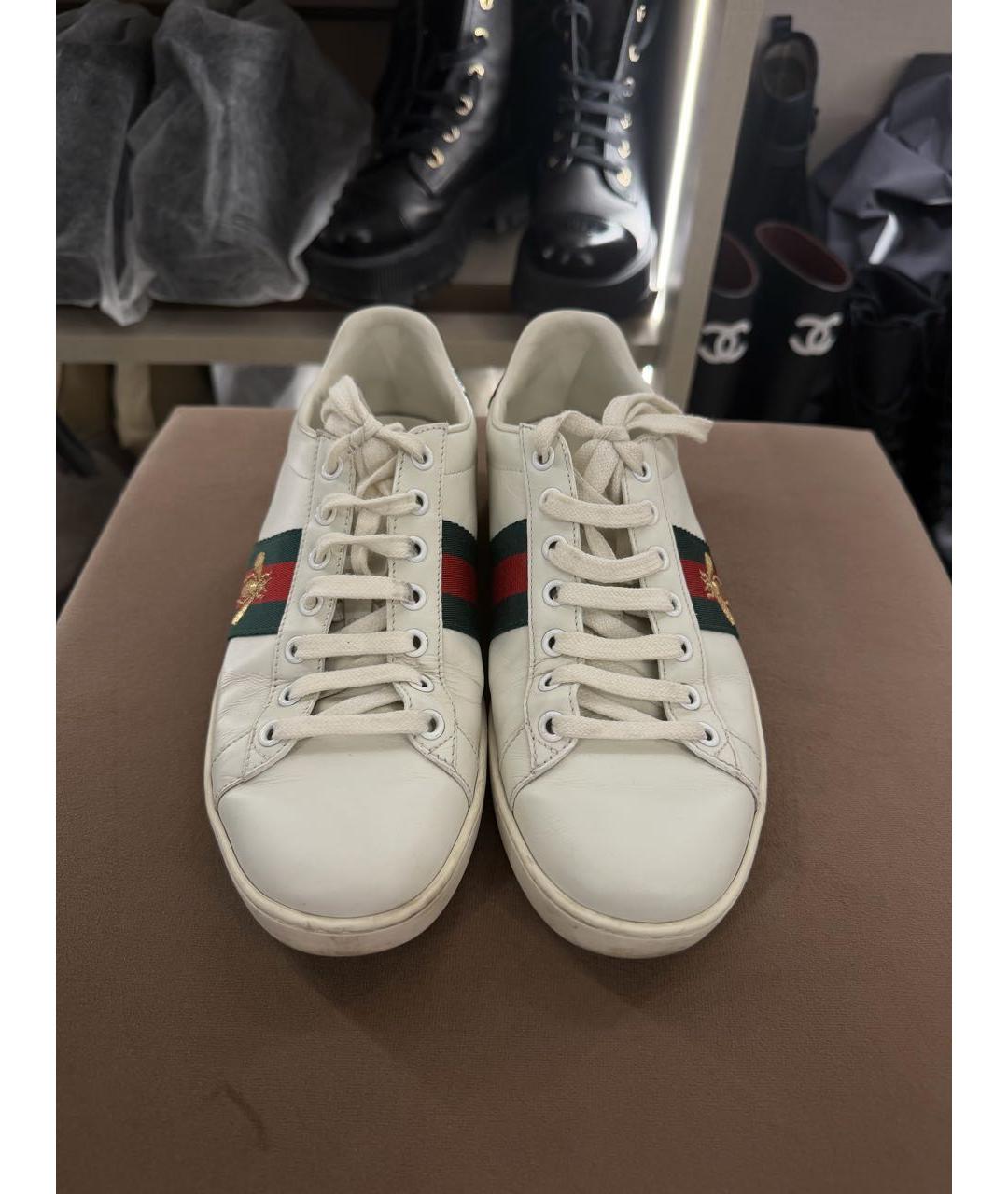 GUCCI Белые кожаные кеды, фото 2