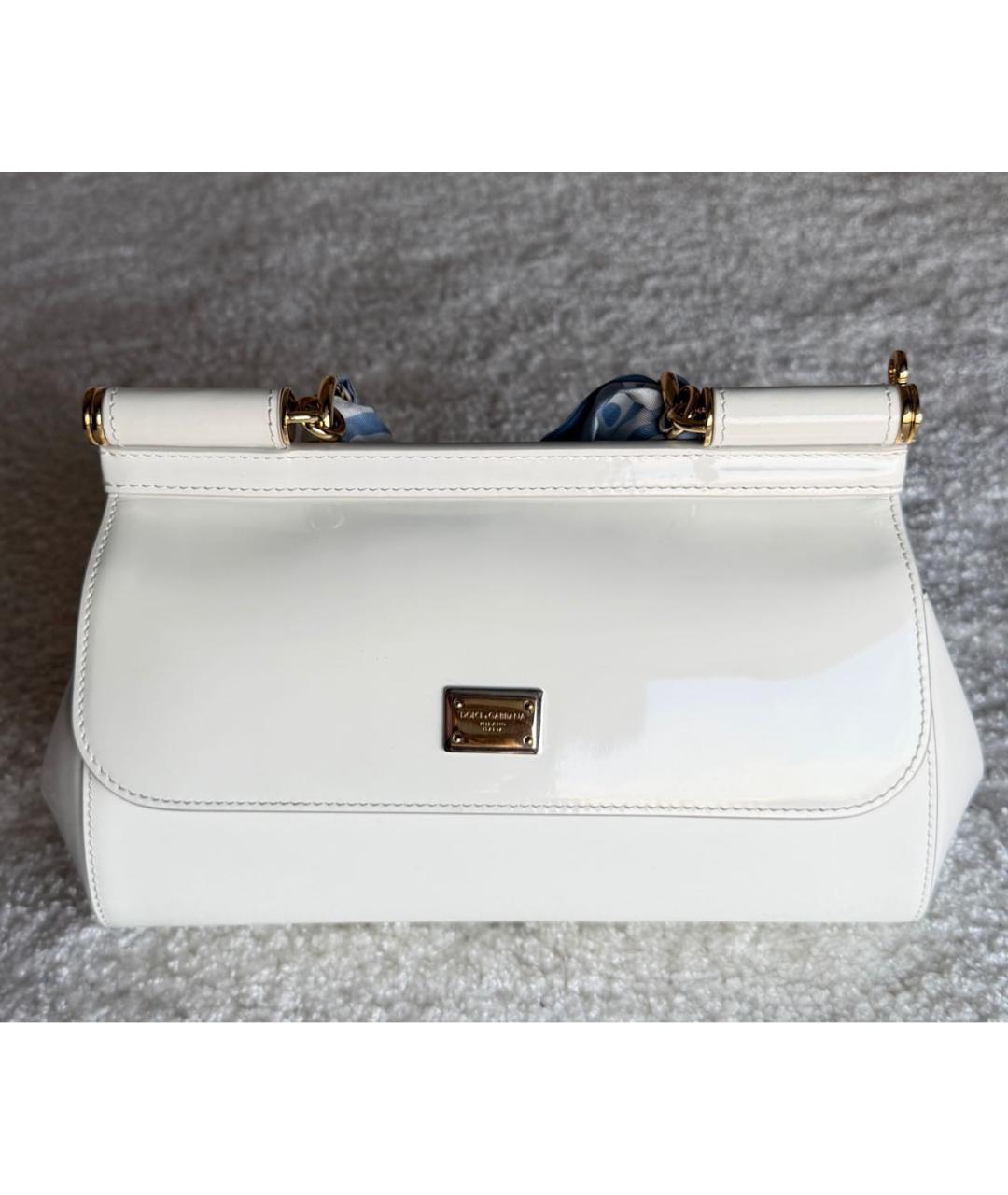 DOLCE&GABBANA Белая сумка тоут из лакированной кожи, фото 9