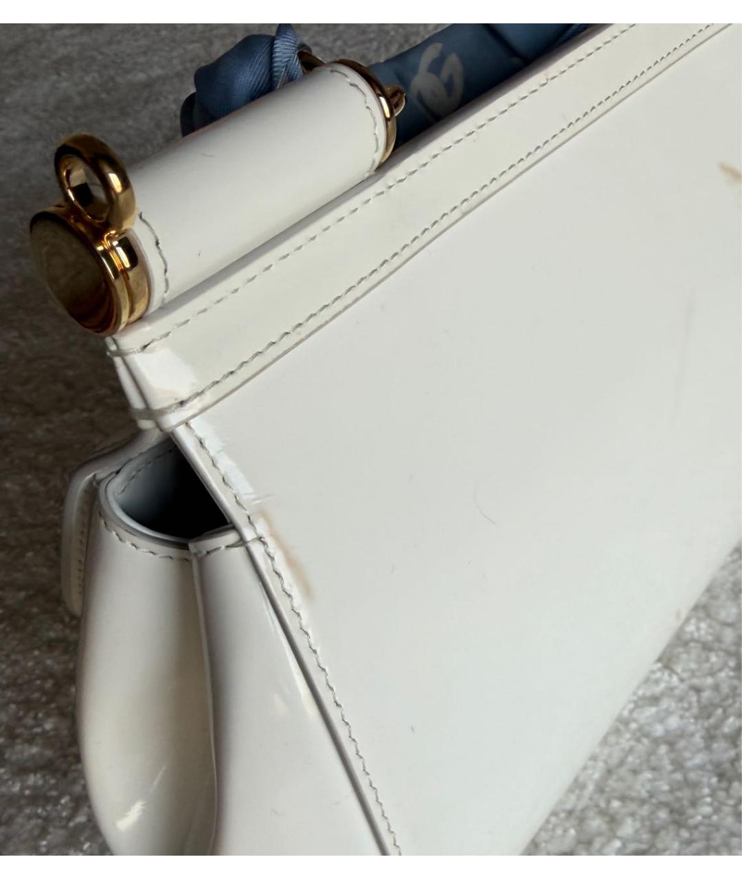 DOLCE&GABBANA Белая сумка тоут из лакированной кожи, фото 6