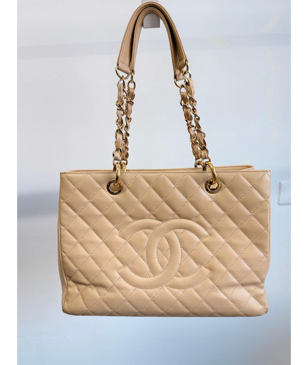 CHANEL Бежевая кожаная сумка тоут, фото 8